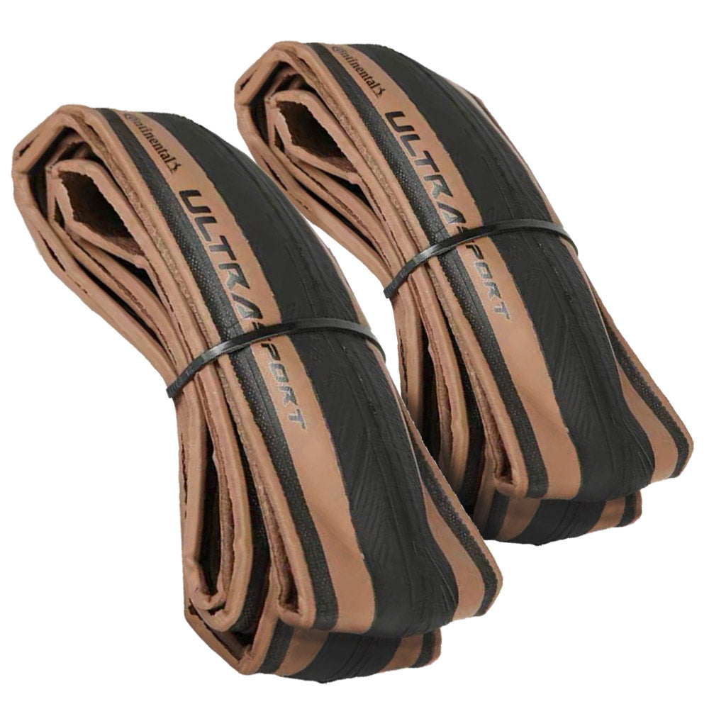 PAIR of Continental Ultra Sport III - Folding Tyres 700x28 Black/Brown