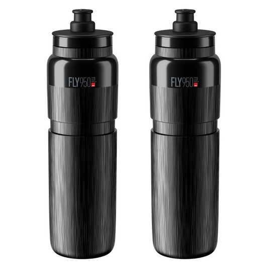 2 x Elite Fly Tex Water Bottles - Black 950ml
