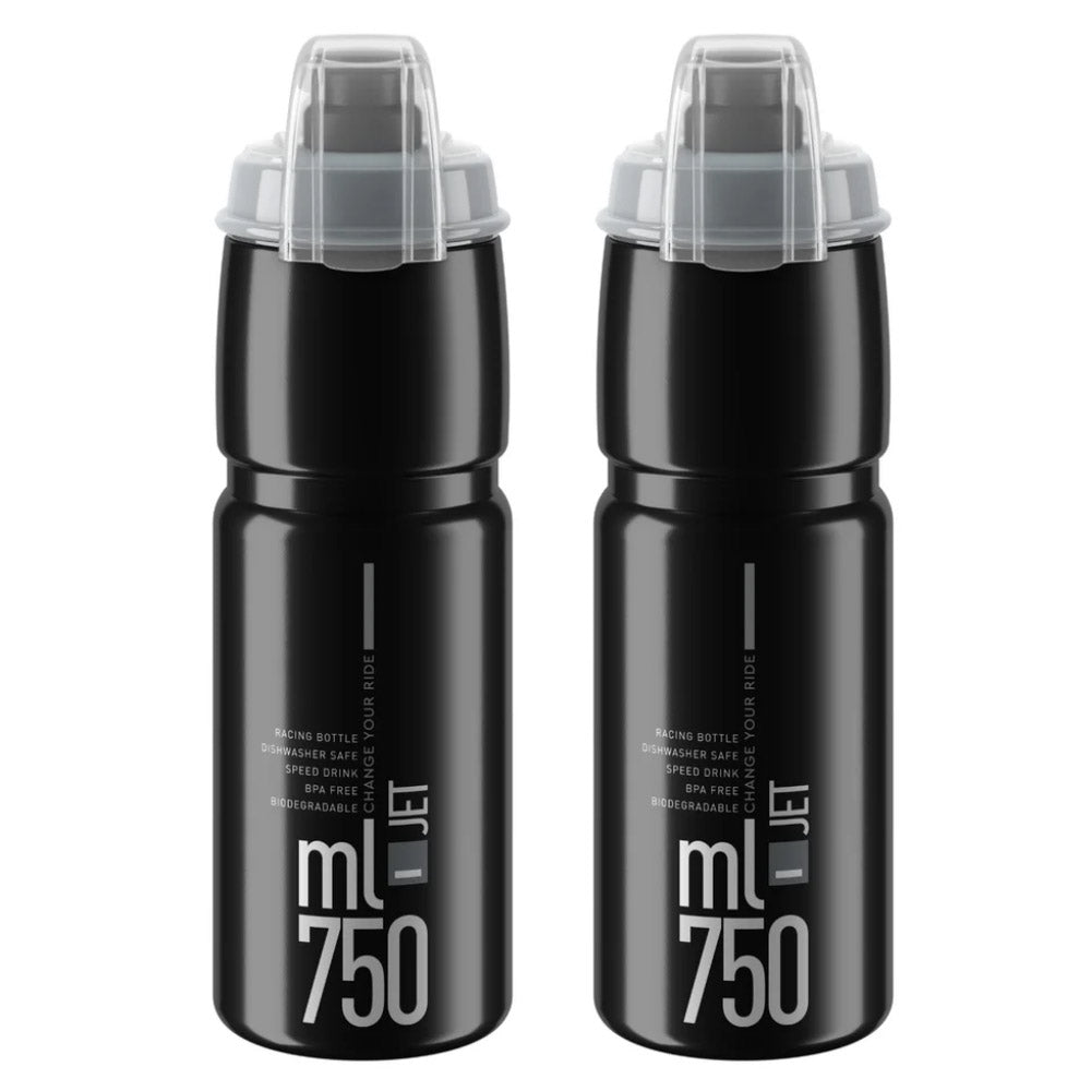 2 x Elite Jet Plus Biodegradable MTB Water Bottles - Black 750ml