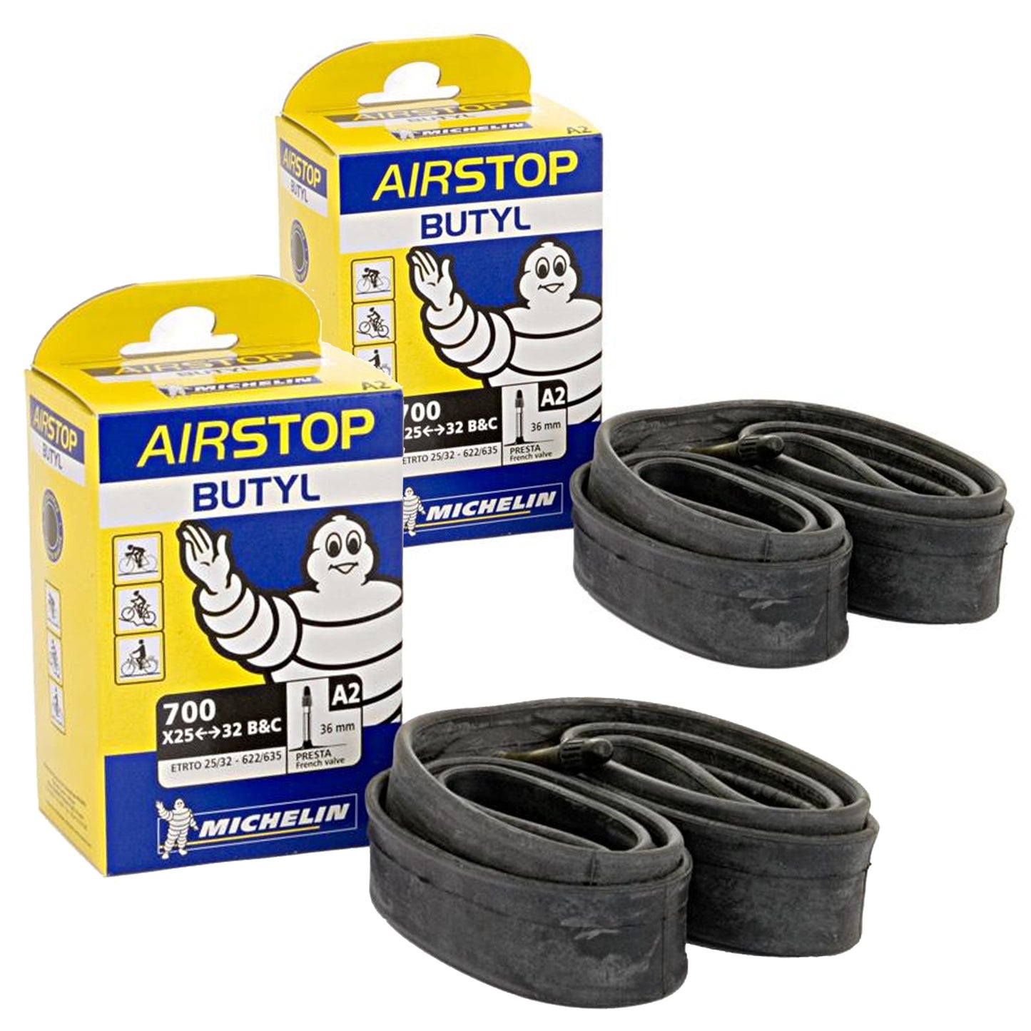 2 x Michelin Airstop Road Inner Tube - Presta - 700x25/32 40mm