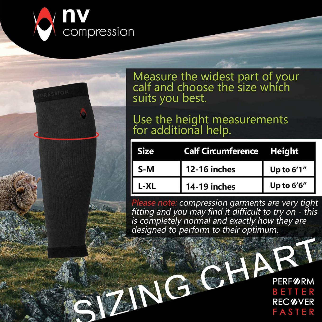 NV Compression Merino Wool Winter Calf Compression Sleeves