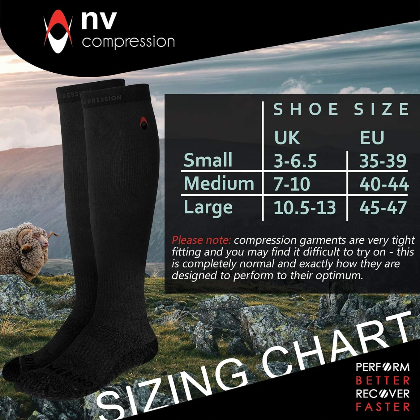 NV Compression Merino Wool Winter Long Compression Socks