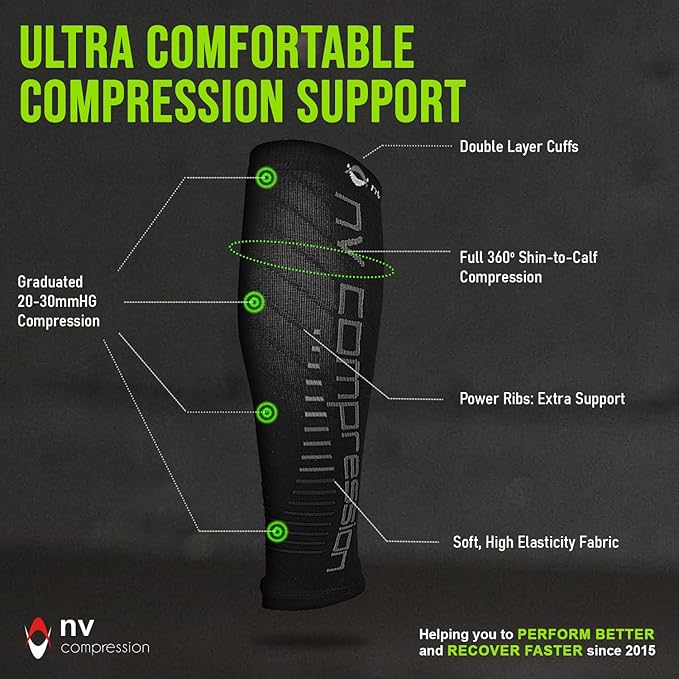 NV Compression Race and Recover Calf Sleeves (Pair) Black/Grey