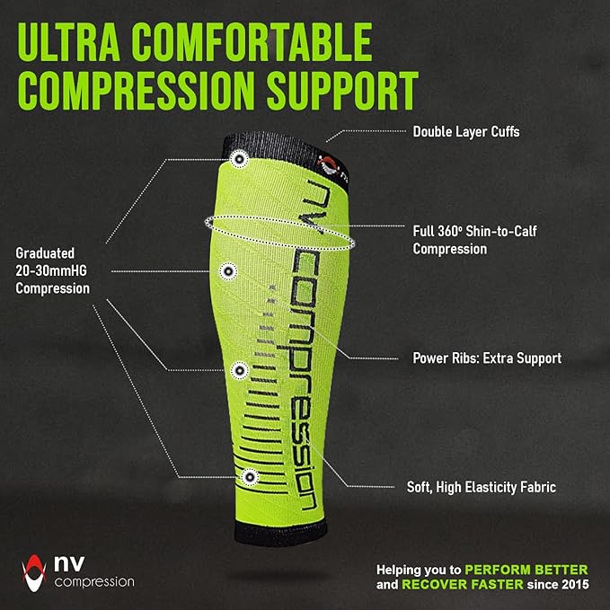 NV Compression Race and Recover Calf Sleeves (Pair) Fluoro Yellow