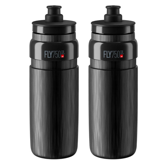 2 x Elite Fly Tex Water Bottles - Black 750ml