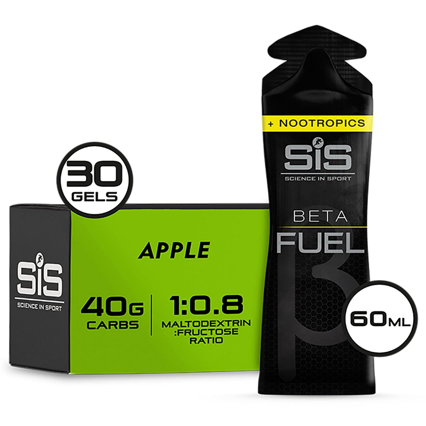 SIS Beta Fuel Energy Gel +Nootropics - Box of 30 Gels - Apple