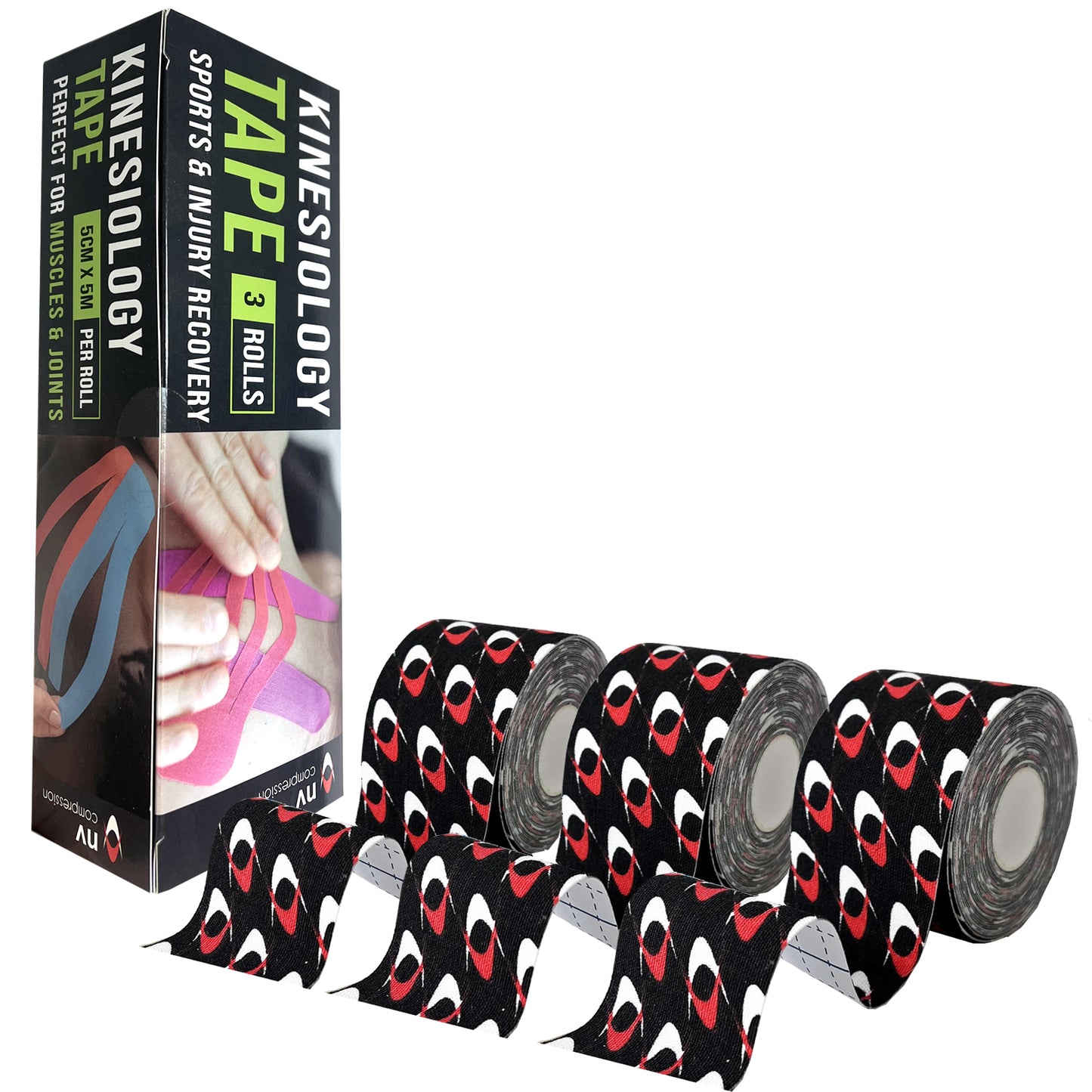 3 Rolls of NV Compression Kinesiology Tape - NV Logos
