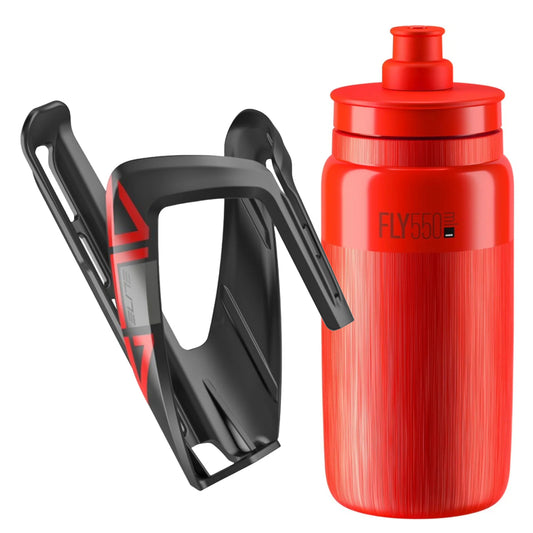 Elite ALA Bottle Cage (Black/Red) & Fly Tex 500ml Bottle (Red)