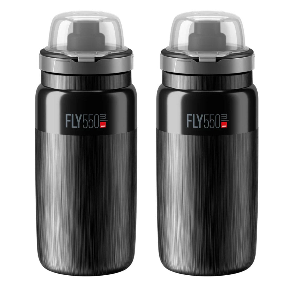 2 x Elite Fly Tex MTB Water Bottles - Black 550ml