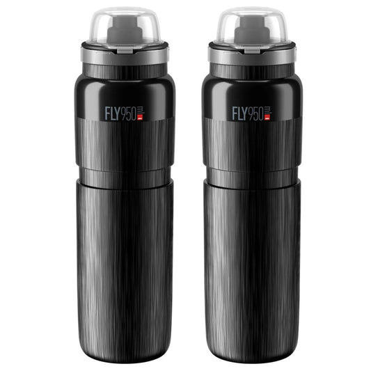 2 x Elite Fly Tex MTB Water Bottles - Black 950ml