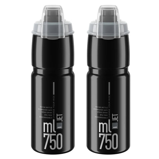 2 x Elite Jet Plus Biodegradable MTB Water Bottles - Black 750ml