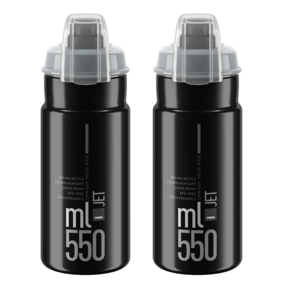 2 x Elite Jet Plus Biodegradable MTB Water Bottles - Black 550ml