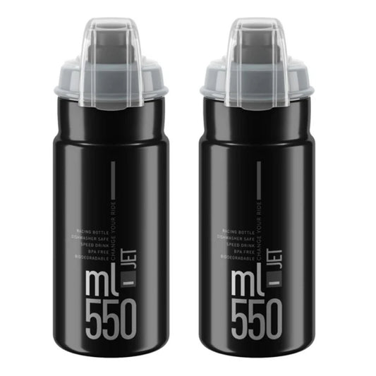 2 x Elite Jet Plus Biodegradable MTB Water Bottles - Black 550ml