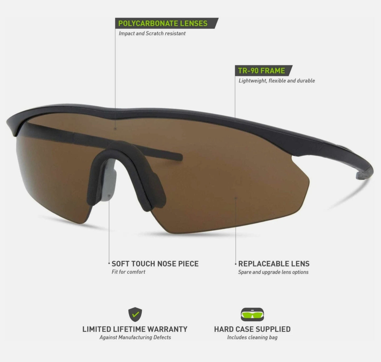 Madison D'Arcs Matt Black Sunglasses 3 Lens pack - Dark / Amber / Clear