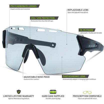 Madison Stealth Matt Black Sunglasses - Photochromic (Cat 1-3) Lens