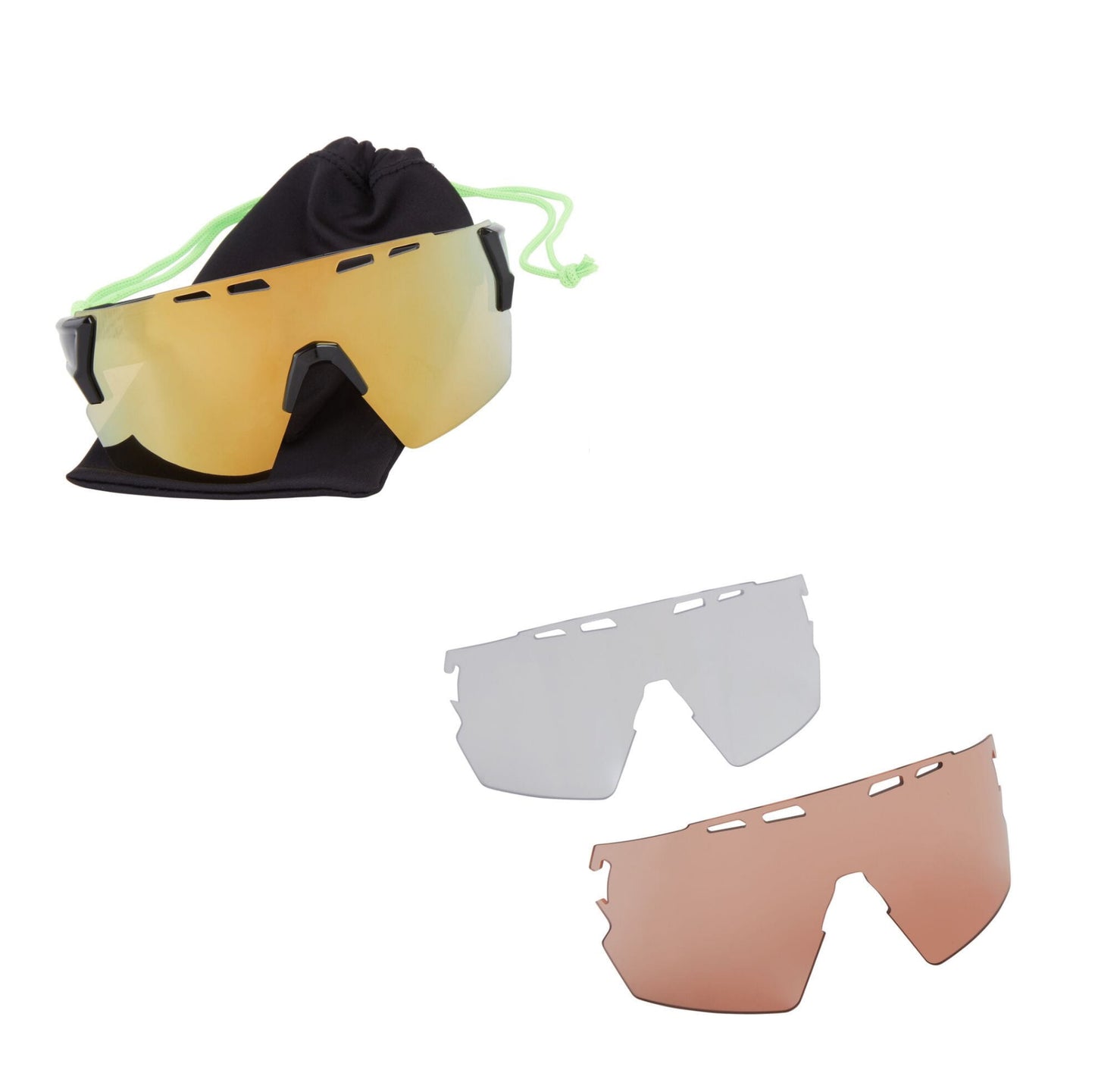 Madison Stealth Gloss Black Sunglasses - 3 Lens Pack - Pink Rose Mirror / Amber / Clear