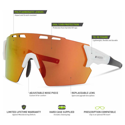 Madison Stealth Gloss White Sunglasses - 3 Lens Pack - Fire Mirror / Amber / Clear