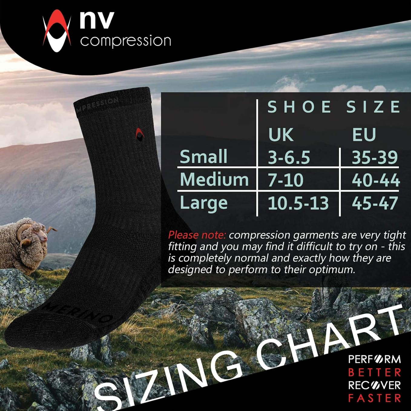 NV Compression Merino Wool Winter Crew Compression Socks