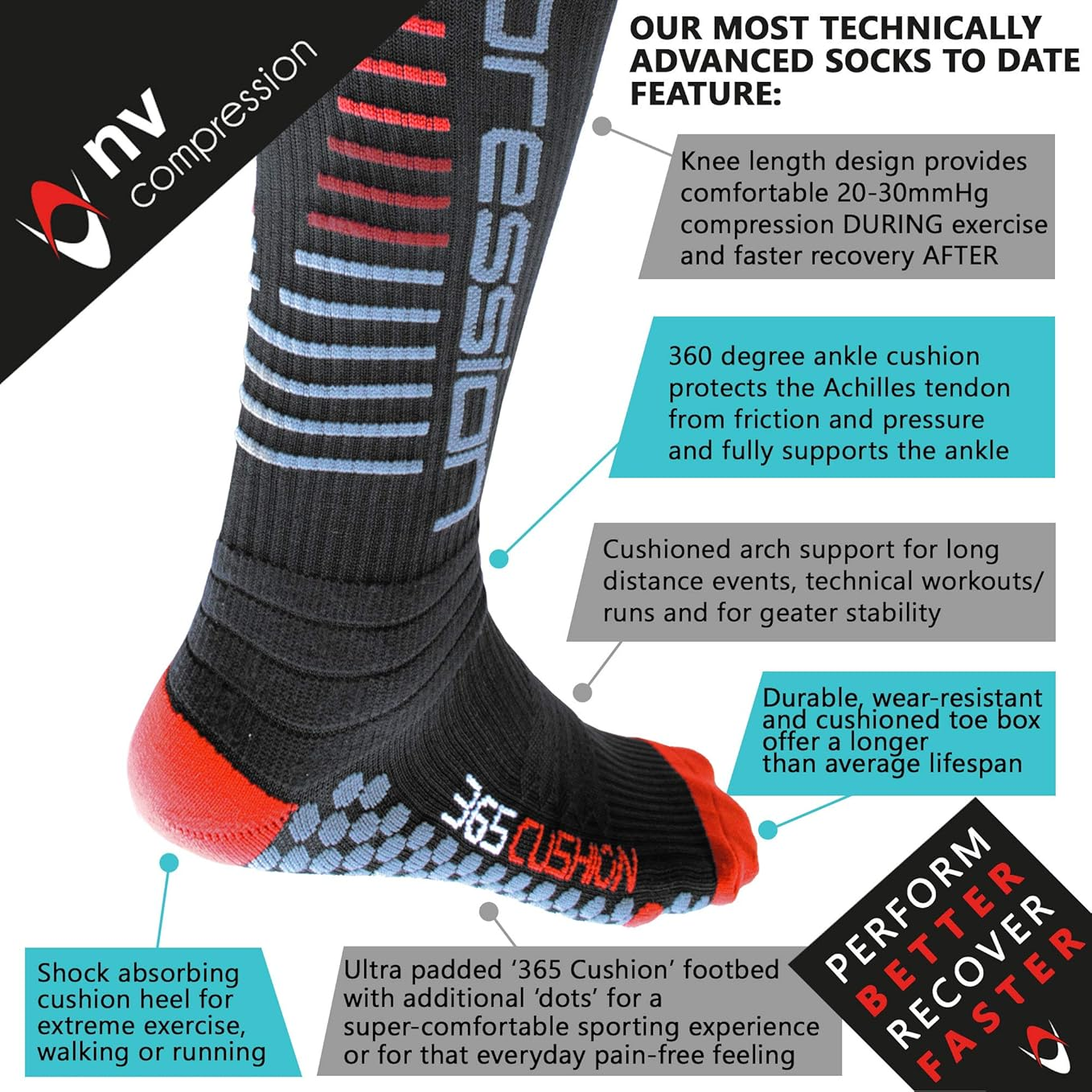 NV Compression 365 Long Cushion Socks Black/Red