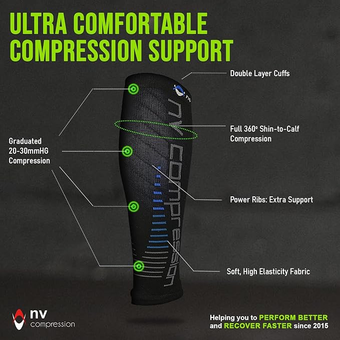 NV Compression Race and Recover Calf Sleeves (Pair) Black/Blue