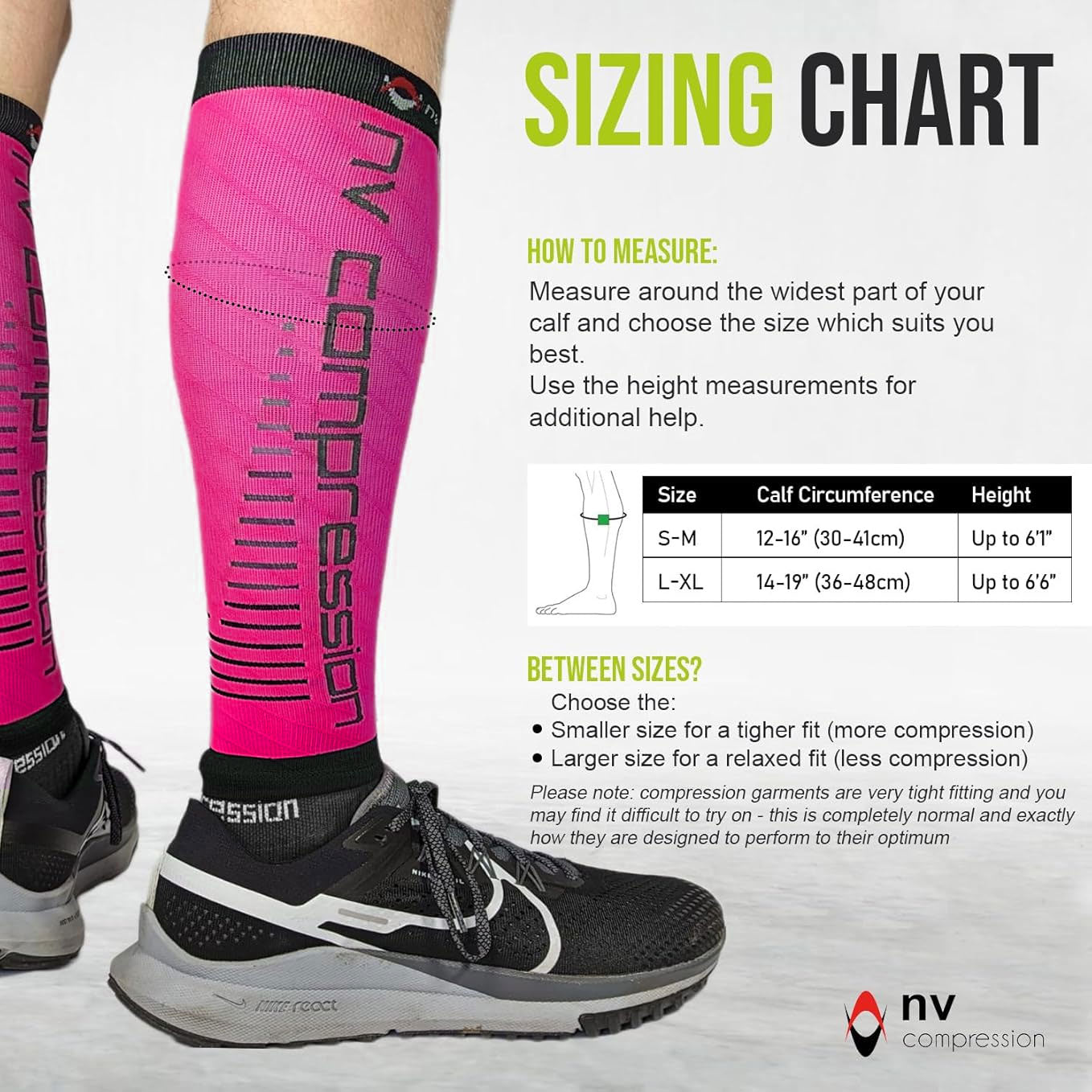 NV Compression Race and Recover Calf Sleeves (Pair) Fluoro Pink