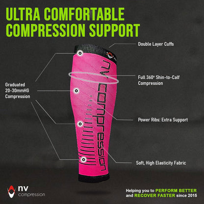 NV Compression Race and Recover Calf Sleeves (Pair) Fluoro Pink