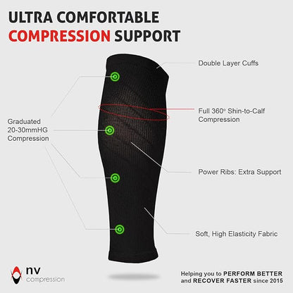 NV Compression Race and Recover Calf Sleeves (Pair) Solid Black
