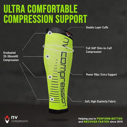 NV Compression Race and Recover Calf Sleeves (Pair) Fluoro Yellow