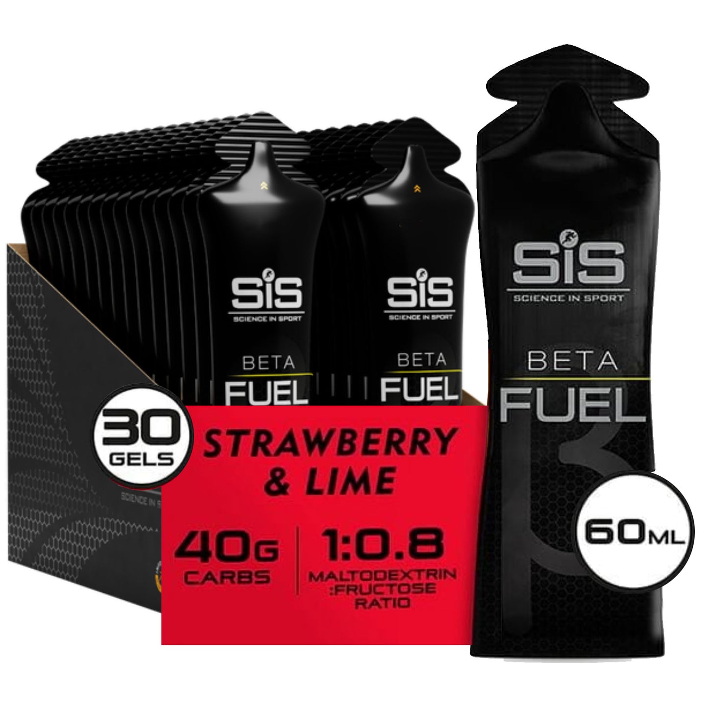 SIS Beta Fuel Energy Gel - Box of 30 Gels - Strawberry & Lime