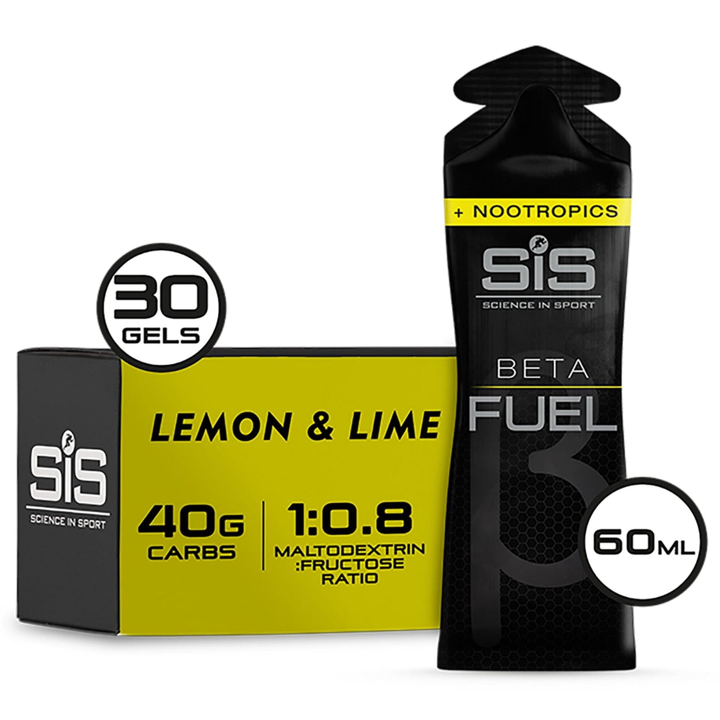 SIS Beta Fuel Energy Gel +Nootropics - Box of 30 Gels - Lemon & Lime